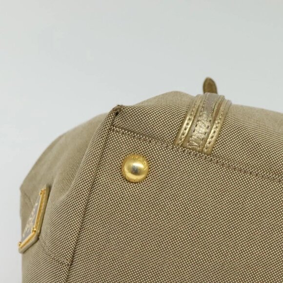 PRADA Logo jacquard Hand Bag Canvas 2way Beige Gold Auth 141533 - Picture 5 of 16